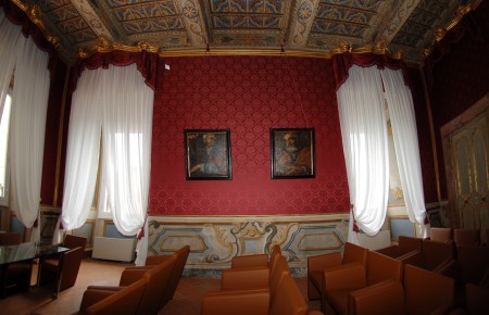 Parato in seta. Sala conferenze di Palazzo Dosi